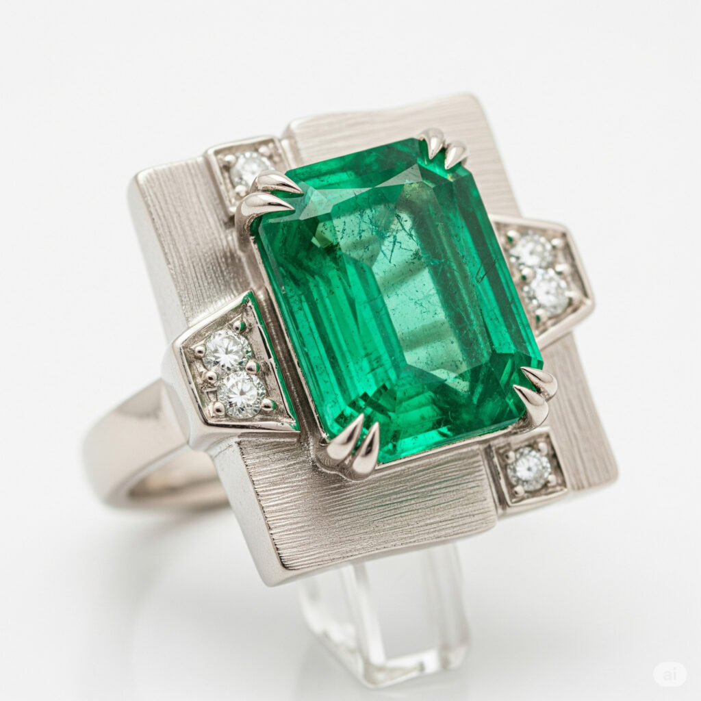 Natural emerald set in antique ring