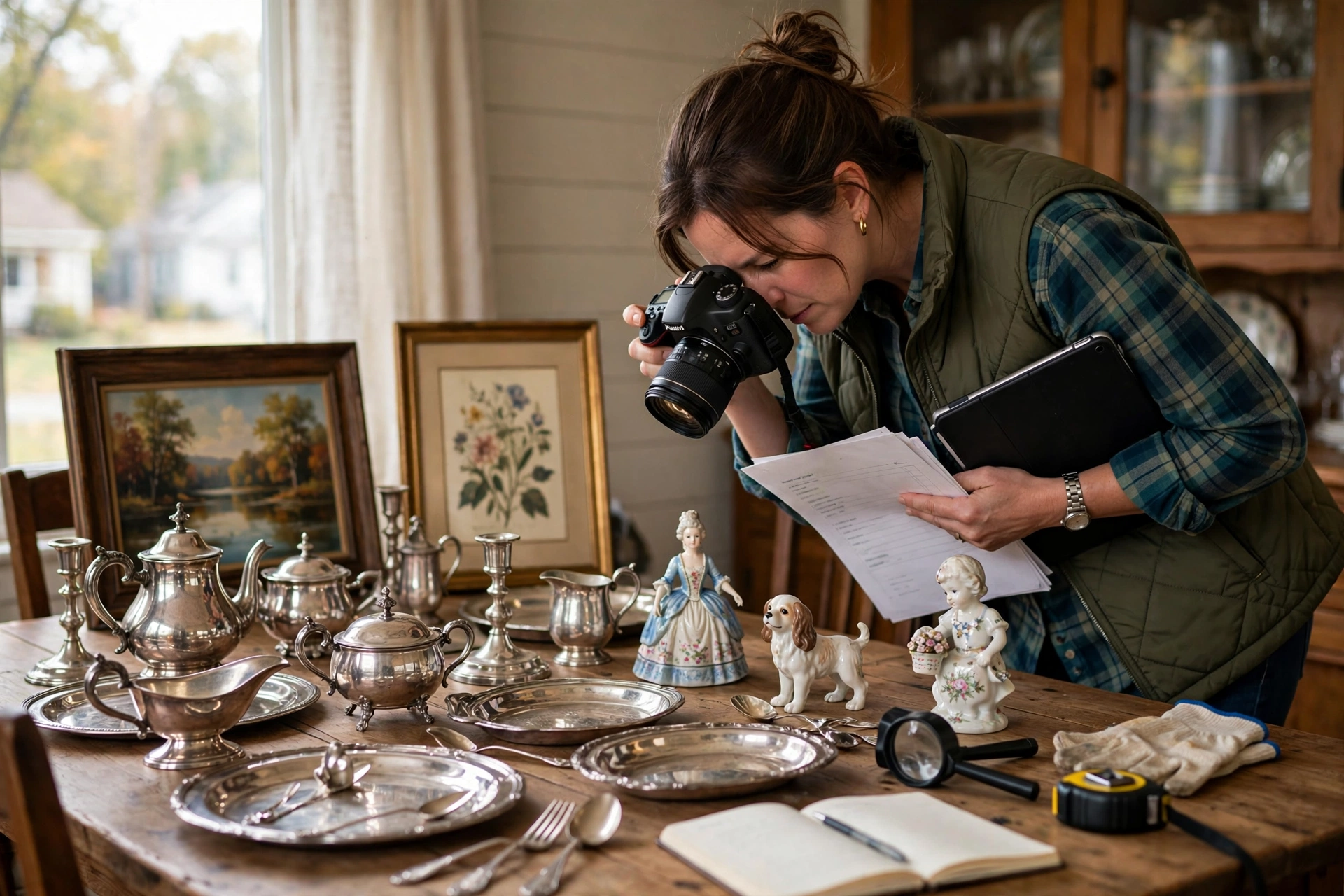 Personal property appraisers near me documenting household contents and valuables for a written estate appraisal report